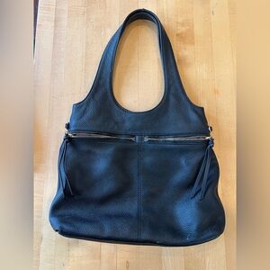 Elizabeth and James Elegant Black Leather Tote Bag